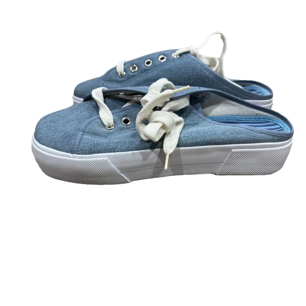 Vtg 90s Y2K NO BOUNDARIES Blue Denim Platform Slip-On Mules Sneakers Sz 8.5
